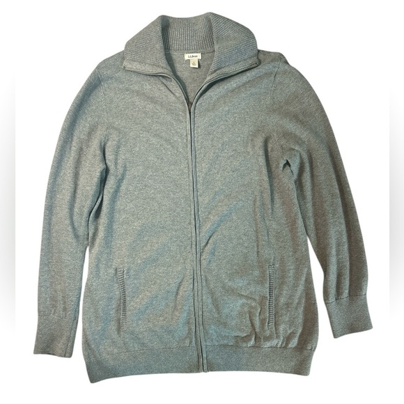 L.L. Bean Gray Cotton Cashmere Blend Zip-Up Dad Sweater Cardigan Men’s Size L - Picture 1 of 12